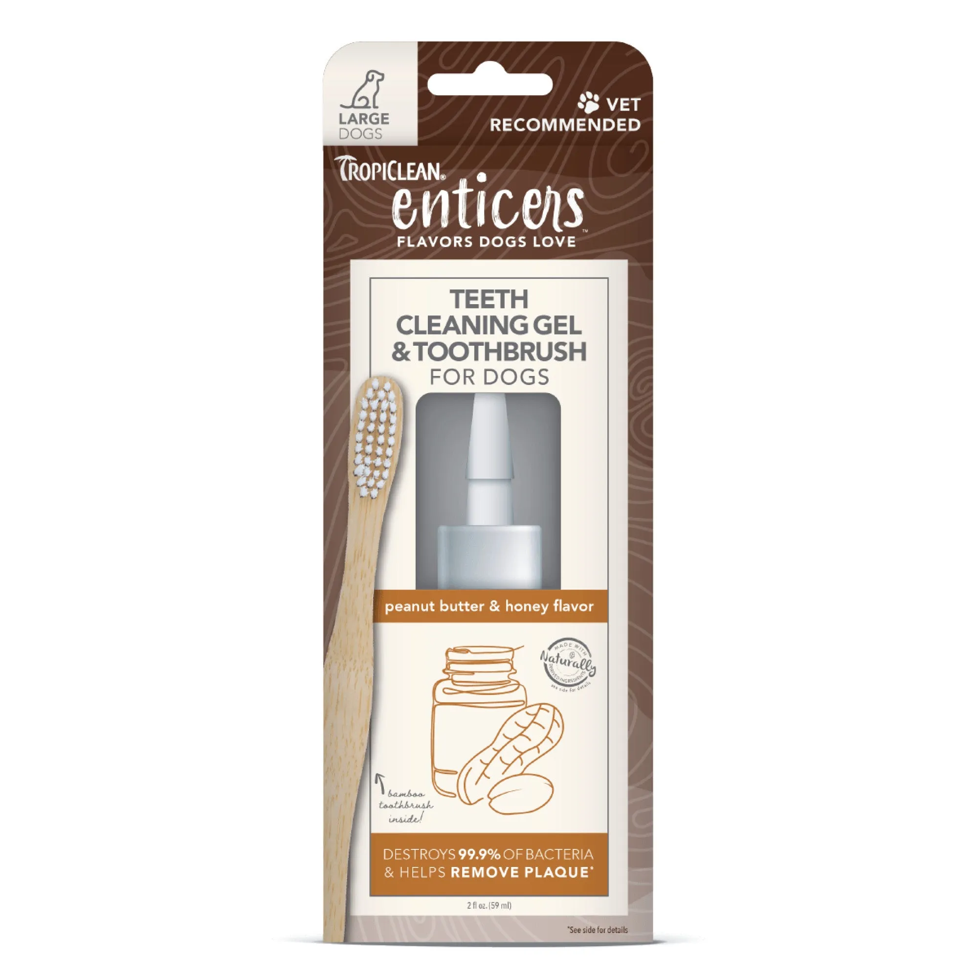 Tropiclean Enticers Teeth Cleaning Gel & Toothbrush - Peanut Butter & Honey