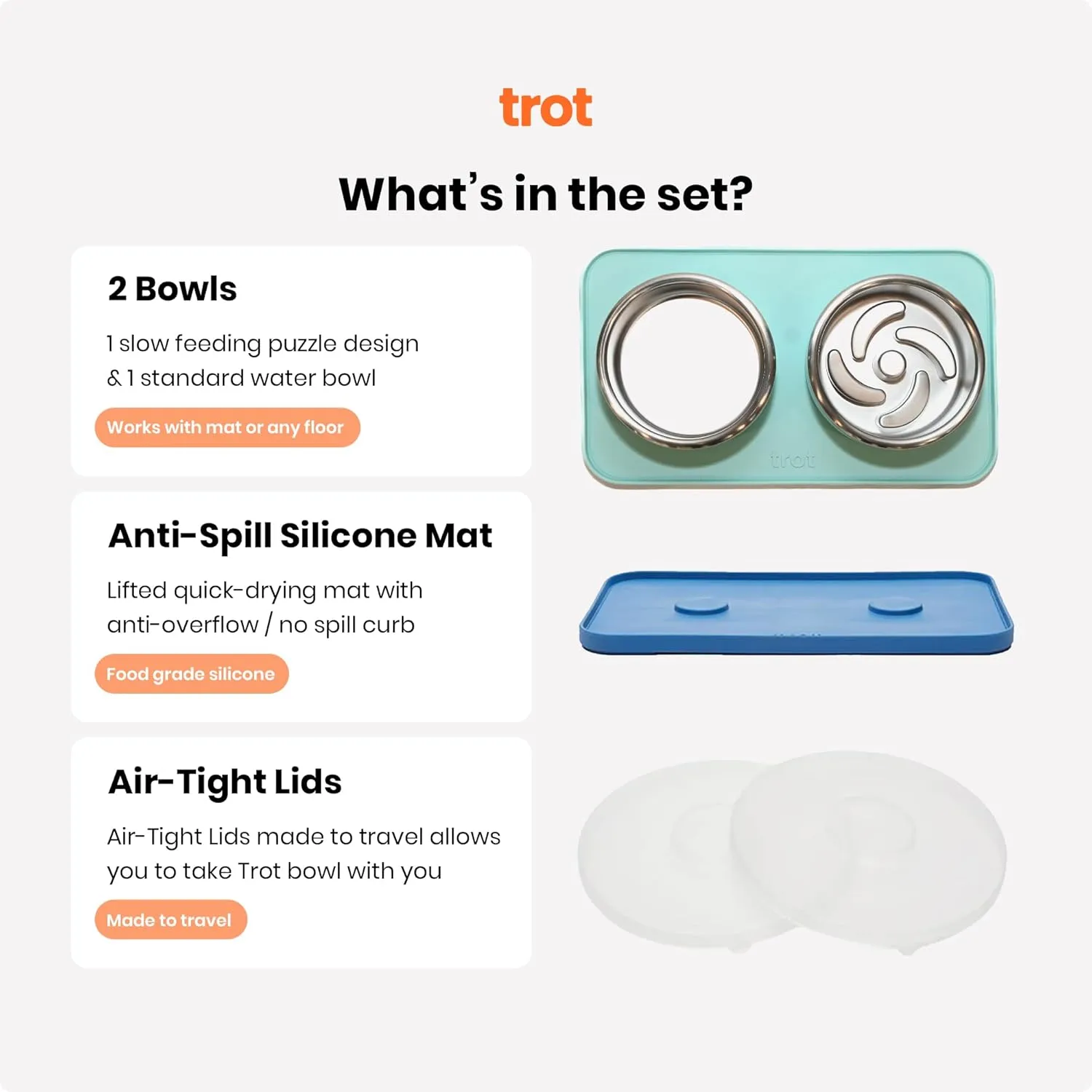 Trot Pets Premium Dog Bowls | Stainless Steel Bowl Set for Small, Medium, or Large Dogs | Non-Slip Food and & Water Slow Feeder | Durable, BPA-Free, Anti-Skid, Dishwasher Safe (Cobalt, Small)