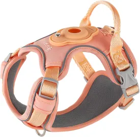 TSPRO Dog Harness with Airtag Holder, Tactical Dog Vest Harness with Handle, Adjustable Heavy Duty Reflective Harnesses, Durable and No-Pull for Medium Dogs (Orange Size 4)