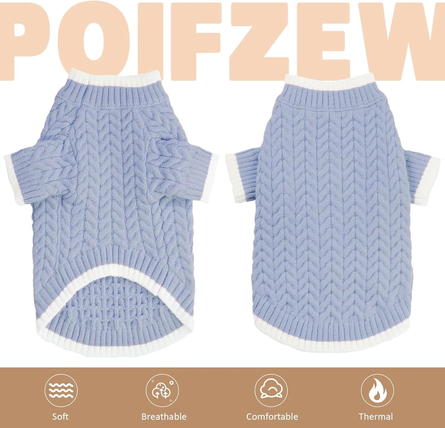 Turtleneck Fleece Cat Sweater, Christmas Dog Clothes for Extral Small Dogs Girls Boys, Cute Knitted Thick Warm Holiday Apparel for Puppy Kitten, Dustyblue XS