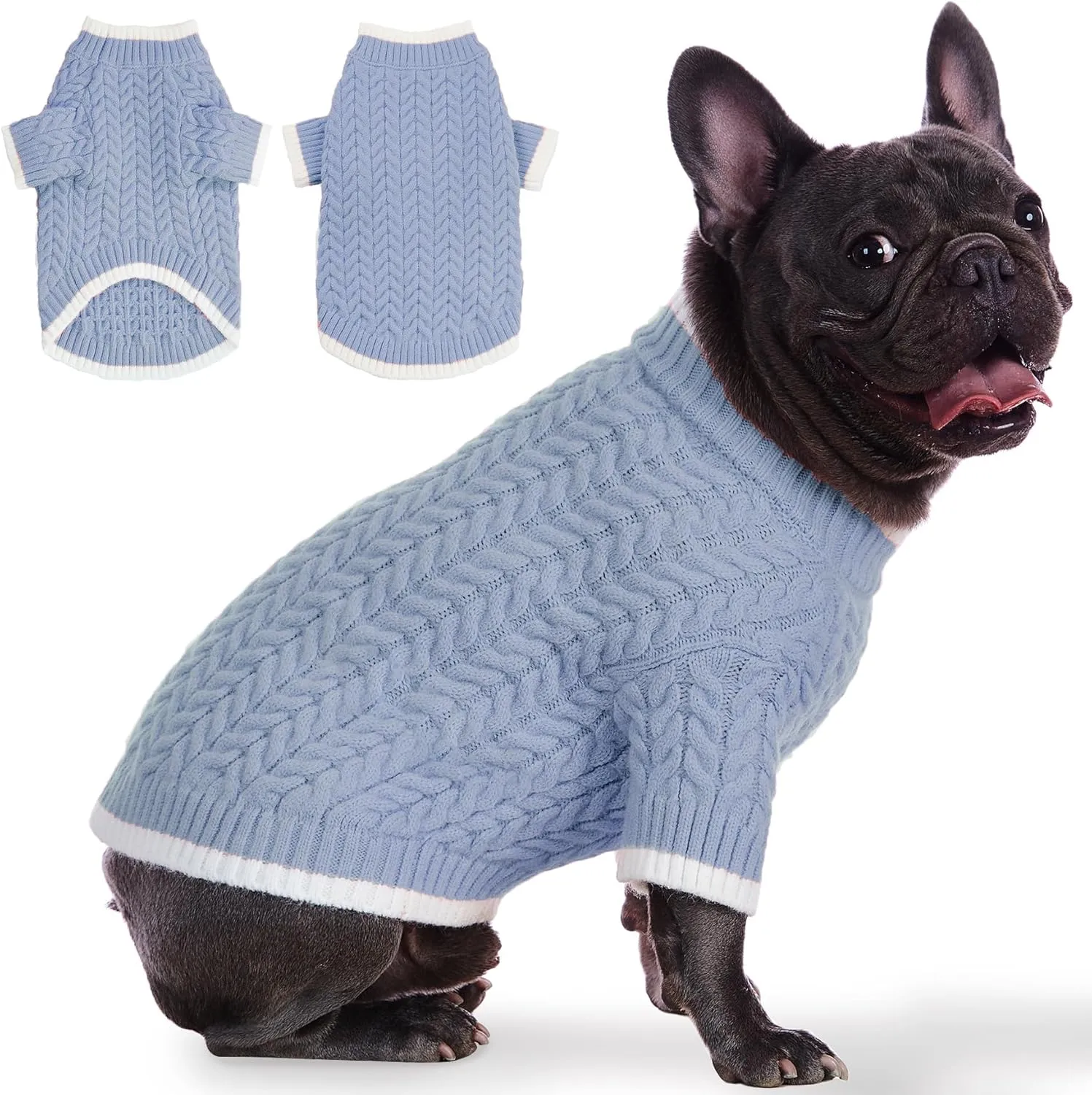 Turtleneck Fleece Cat Sweater, Christmas Dog Clothes for Extral Small Dogs Girls Boys, Cute Knitted Thick Warm Holiday Apparel for Puppy Kitten, Dustyblue XS
