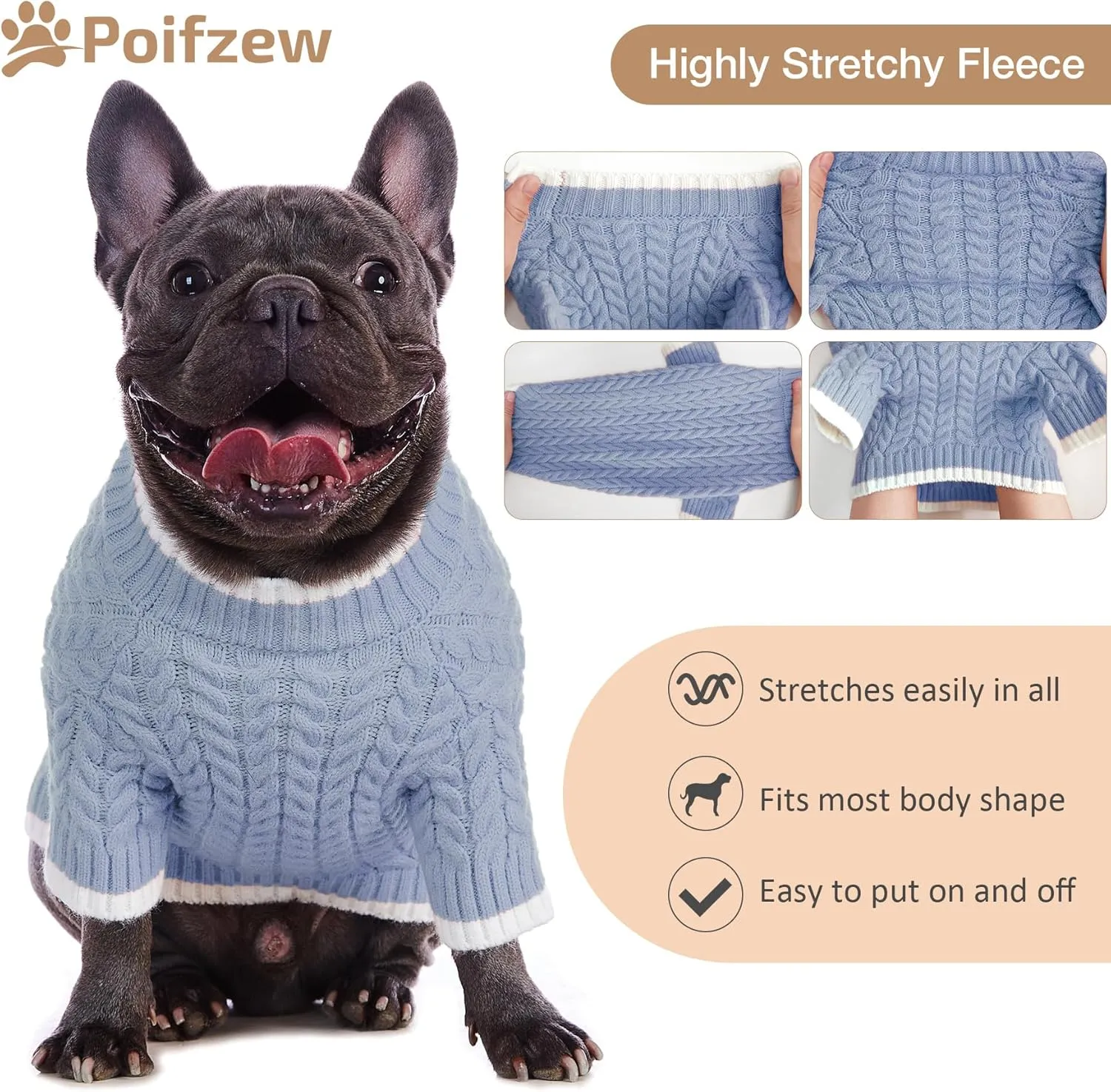 Turtleneck Fleece Cat Sweater, Christmas Dog Clothes for Extral Small Dogs Girls Boys, Cute Knitted Thick Warm Holiday Apparel for Puppy Kitten, Dustyblue XS