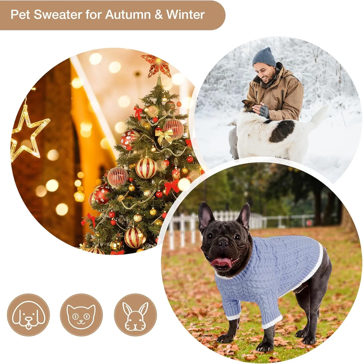Turtleneck Fleece Cat Sweater, Christmas Dog Clothes for Extral Small Dogs Girls Boys, Cute Knitted Thick Warm Holiday Apparel for Puppy Kitten, Dustyblue XS