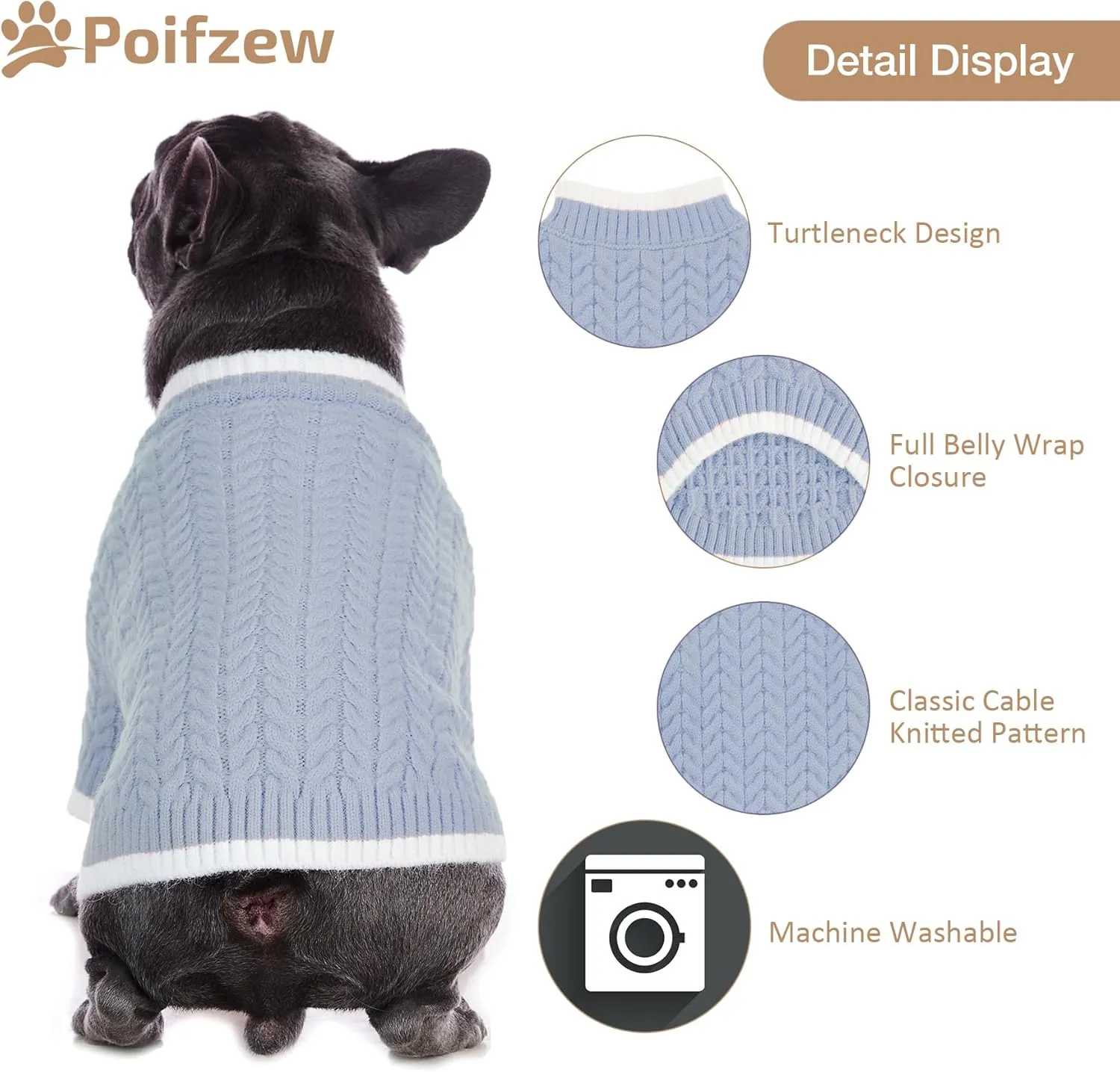 Turtleneck Fleece Cat Sweater, Christmas Dog Clothes for Extral Small Dogs Girls Boys, Cute Knitted Thick Warm Holiday Apparel for Puppy Kitten, Dustyblue XS