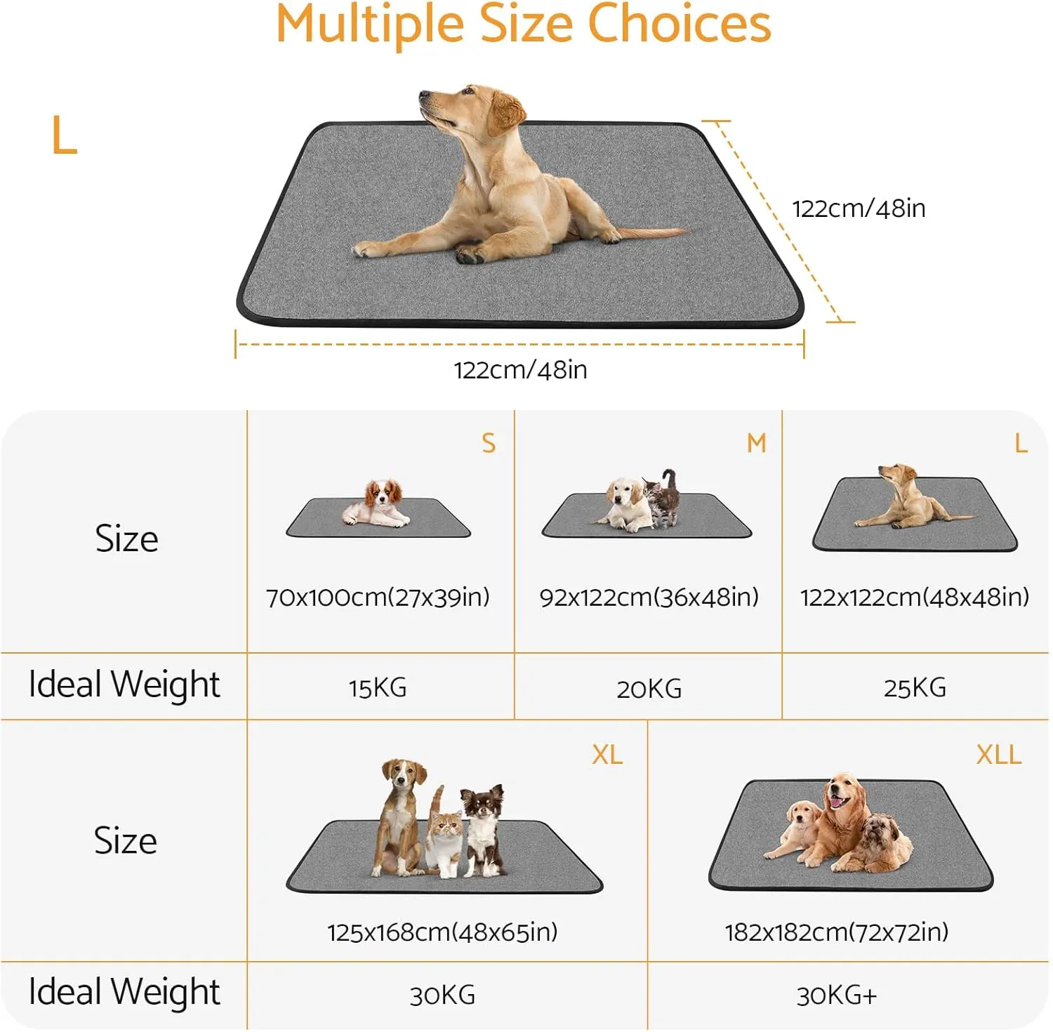 Washable Pee Pads for Dogs 48 X 48 Inch 2 Pack Reusable Pet Puppy Pee Pads Non Slip Super Absorbent Training Incontinence Pads for Puppies,Cats,and Incontinence for Home,Car,Bed,and Camping