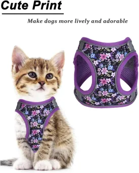 XXS Purple Flower Pattern Dog Harness and Leash Set,No Escape Puppy Harnesses for Training WalkingBreathable Adjustable Puppy Vest for Small Medium Dogs, Cats (Purple, XXS)