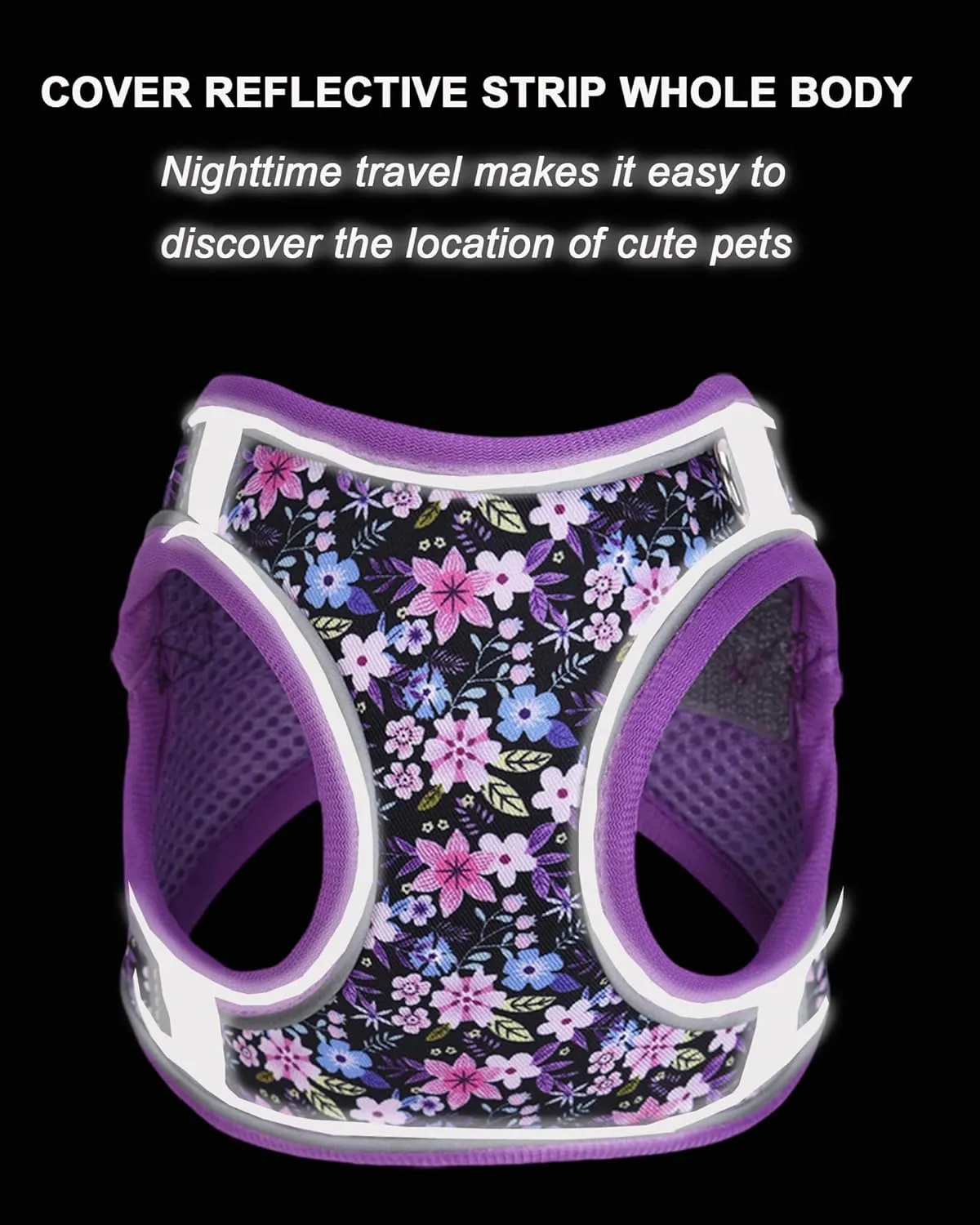XXS Purple Flower Pattern Dog Harness and Leash Set,No Escape Puppy Harnesses for Training WalkingBreathable Adjustable Puppy Vest for Small Medium Dogs, Cats (Purple, XXS)