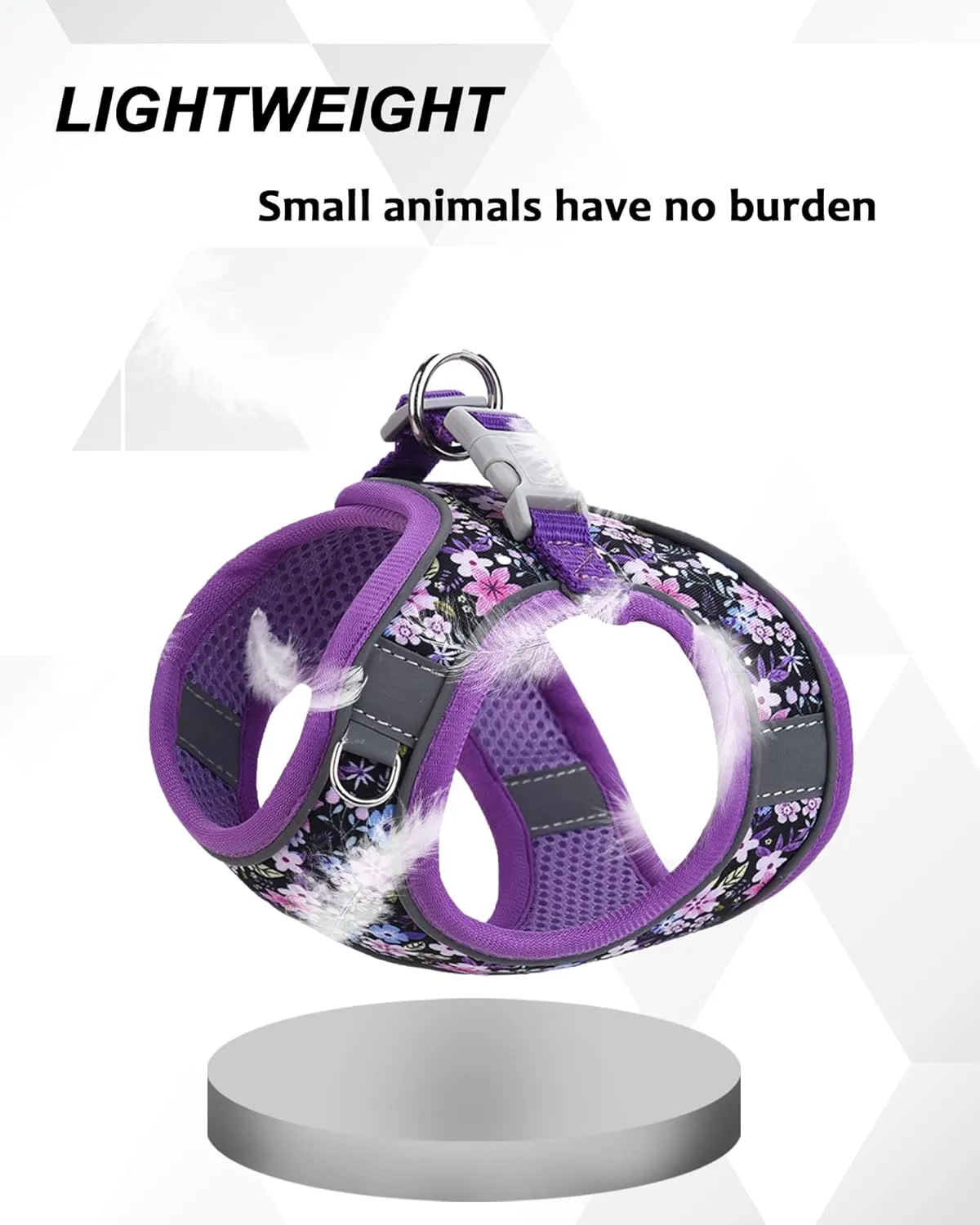 XXS Purple Flower Pattern Dog Harness and Leash Set,No Escape Puppy Harnesses for Training WalkingBreathable Adjustable Puppy Vest for Small Medium Dogs, Cats (Purple, XXS)