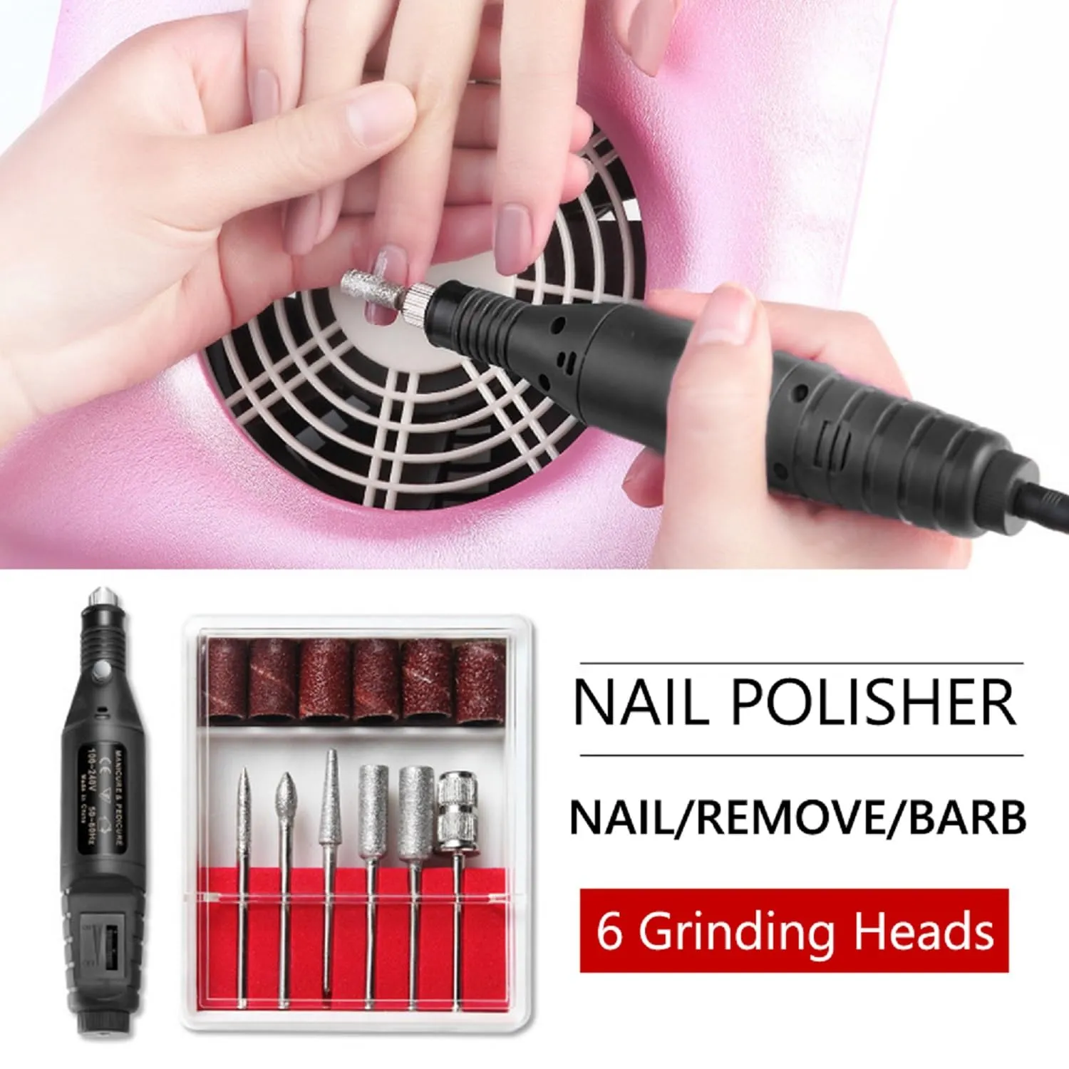 Yimart USB Electric Nail Drill, Professional Nail File, 6Pcs Nail Drill Bits Kit, Black