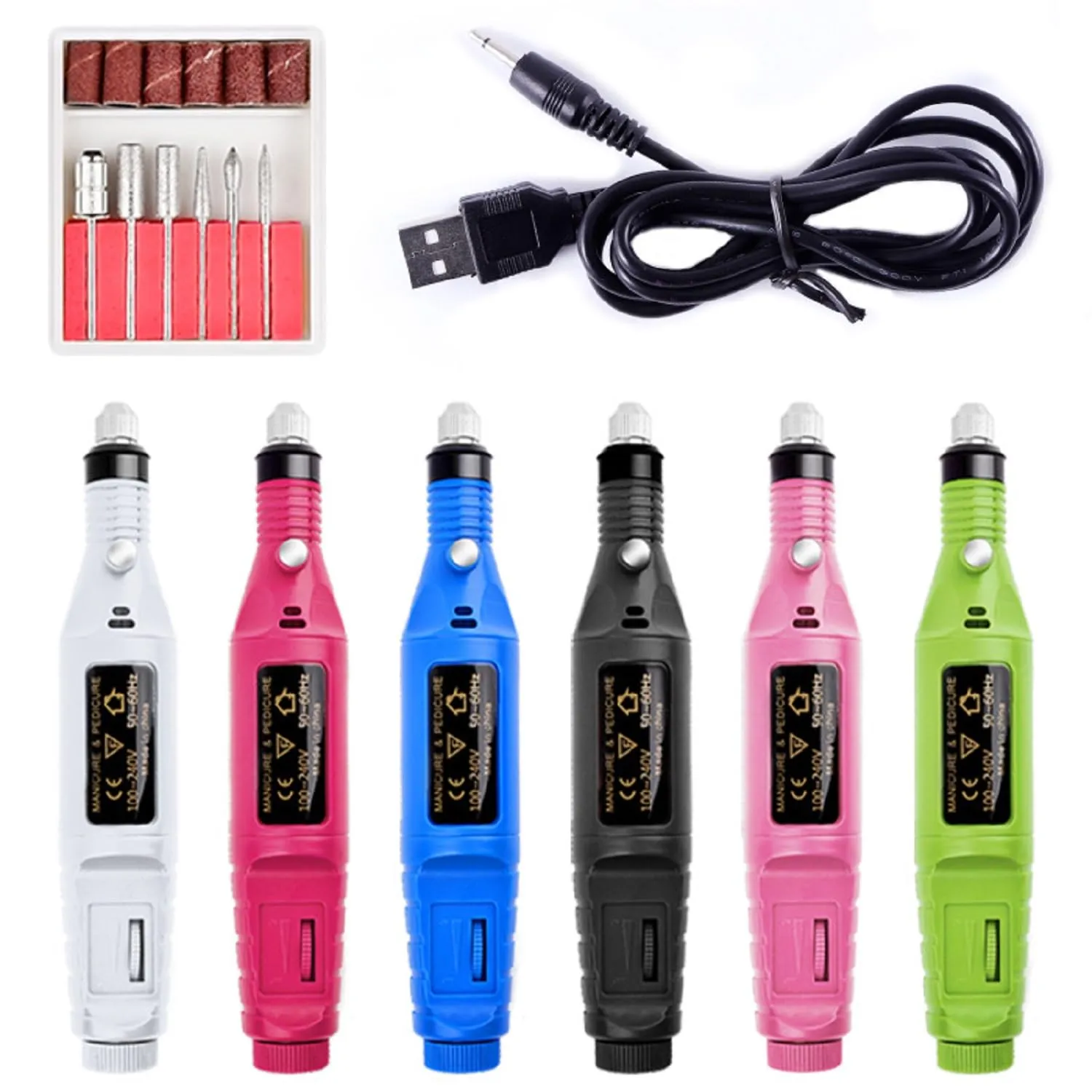 Yimart USB Electric Nail Drill, Professional Nail File, 6Pcs Nail Drill Bits Kit, Black
