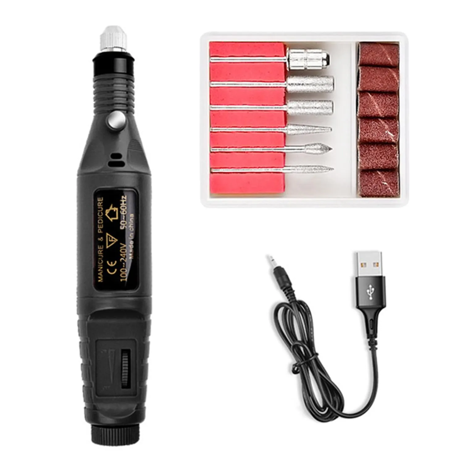 Yimart USB Electric Nail Drill, Professional Nail File, 6Pcs Nail Drill Bits Kit, Black