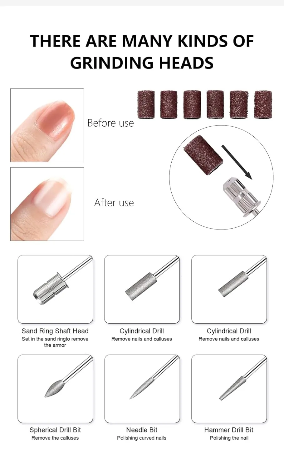 Yimart USB Electric Nail Drill, Professional Nail File, 6Pcs Nail Drill Bits Kit, Black